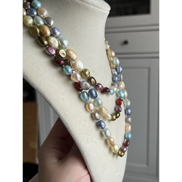 Genuine Freshwater Cultured Pearls Rainbow Multicolor Pearl Long Necklace 50” - Picture 2 of 6